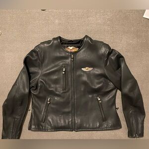 Women’s No Collar Harley Davidson 100th Anniversary Genuine Leather Moto Jacket